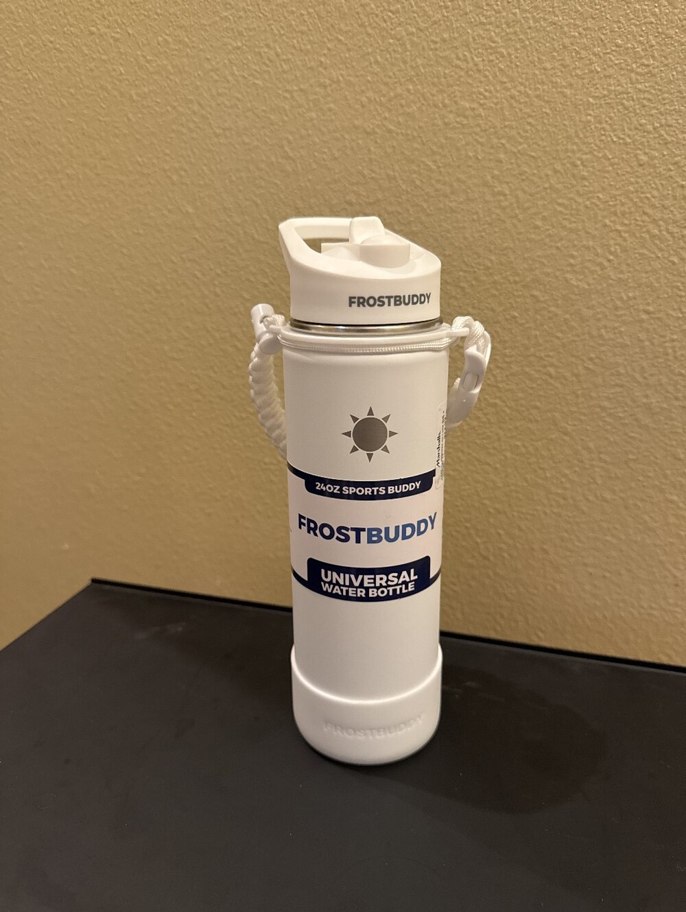 FrostBuddy 24 Oz. Sports Buddy Universal Water Bottle Straw White Stainless NEW